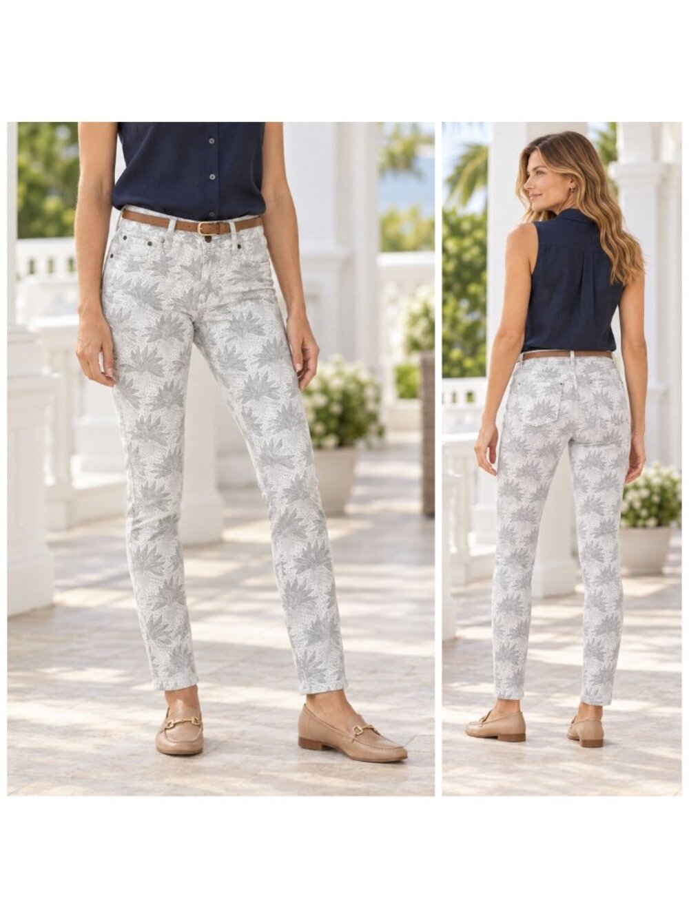 Vineyard Vines Women's 4 Gray Pineapple Palm Print Stretch Skinny Pants Jeans